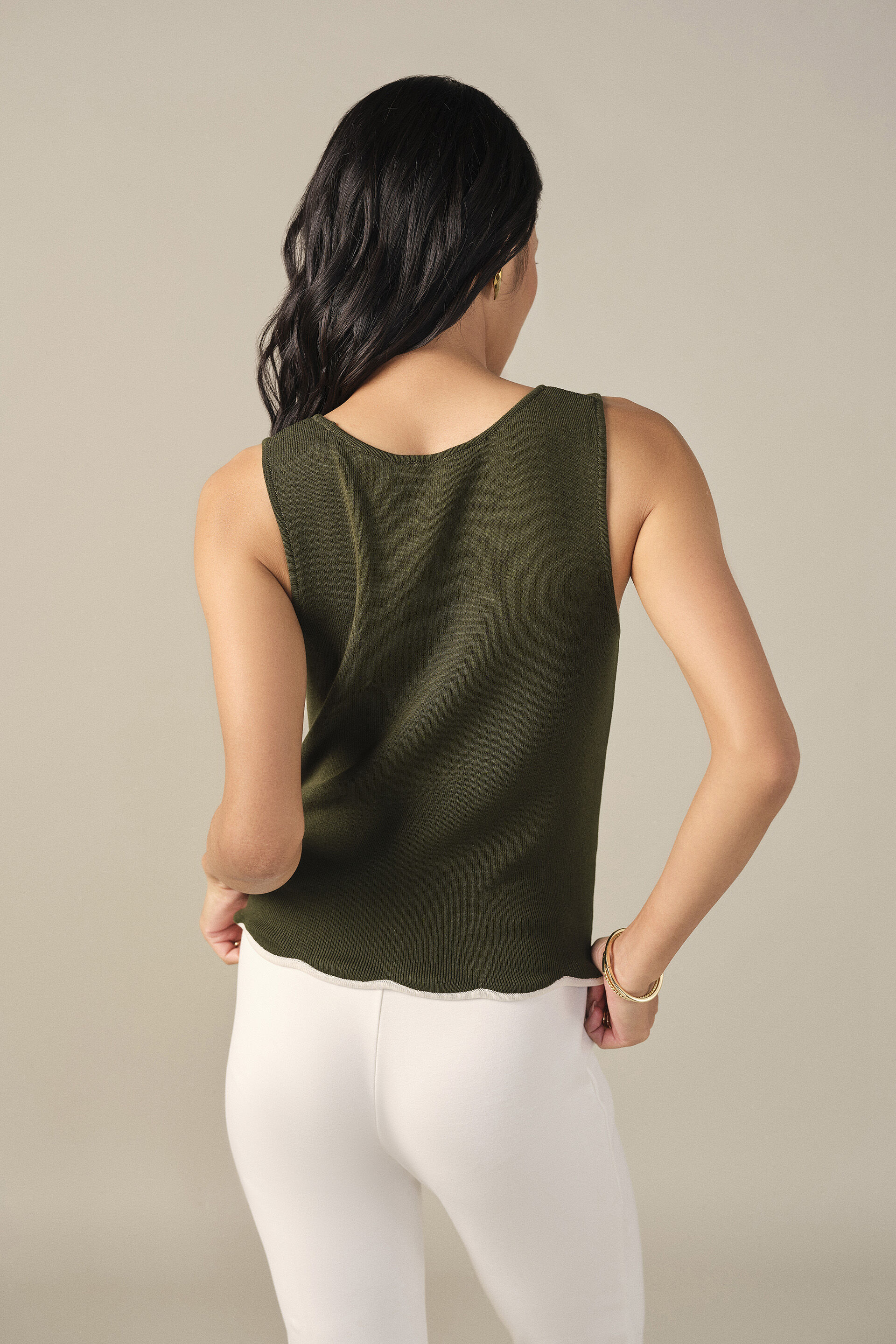 Scallop Hem Tank Top in Olive, Olive, image 6